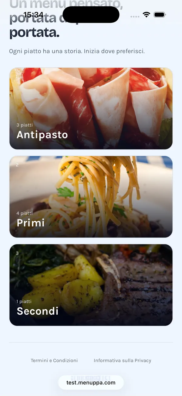 Menu digitale con i piatti del ristorante, foto e prezzi
